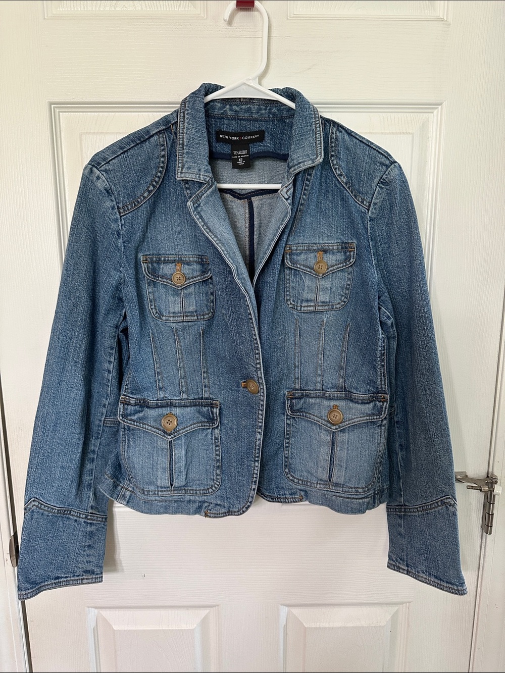 New York & Company Light Blue Denim Button-Front Jacket